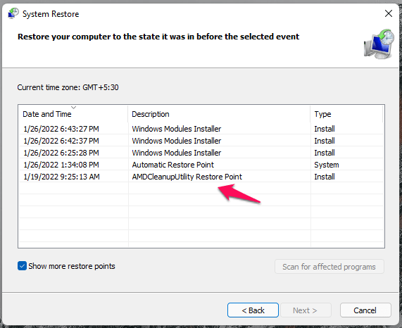 5 - More Restore Points Appears
