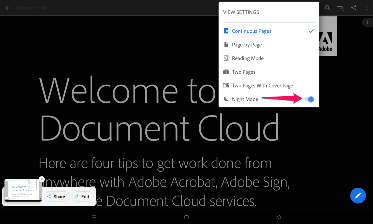 5 - Night Mode Applied in Android Tab