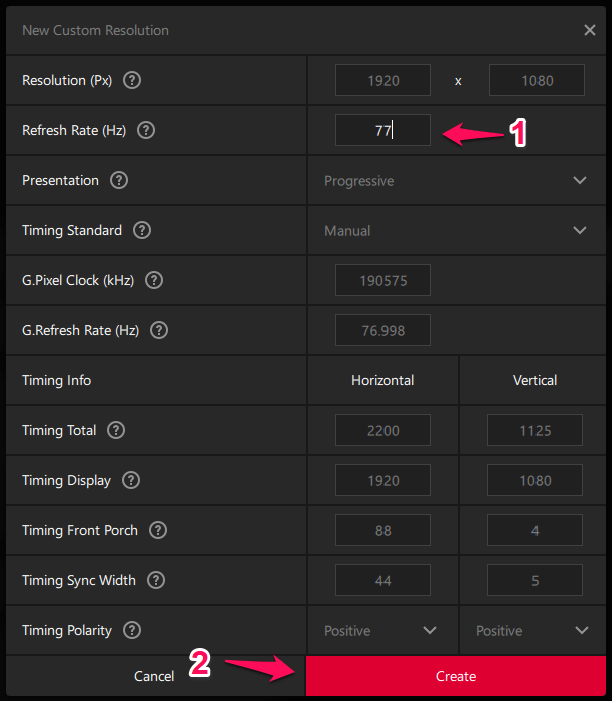 How to Overclock 60Hz Monitor to 75Hz in Windows 11? 15 6 - Click Create