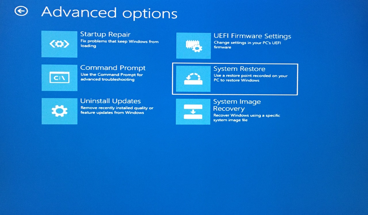 6 - Click System Restore