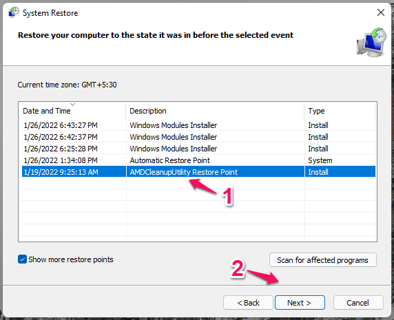 7 - Choose New Restore Point