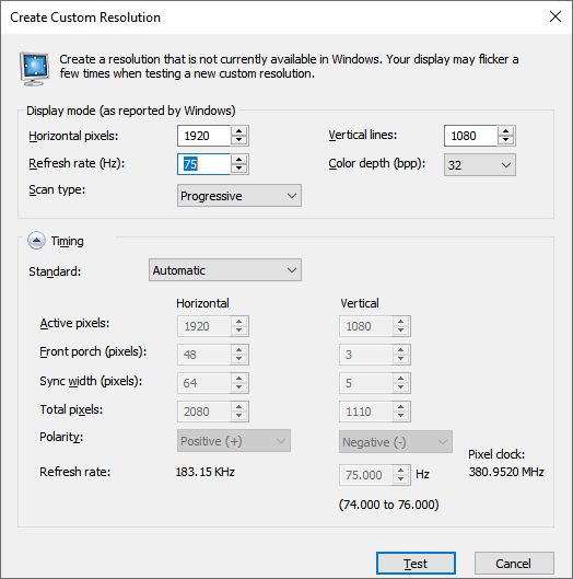 How to Overclock 60Hz Monitor to 75Hz in Windows 11? 7 7 - Click Test Button