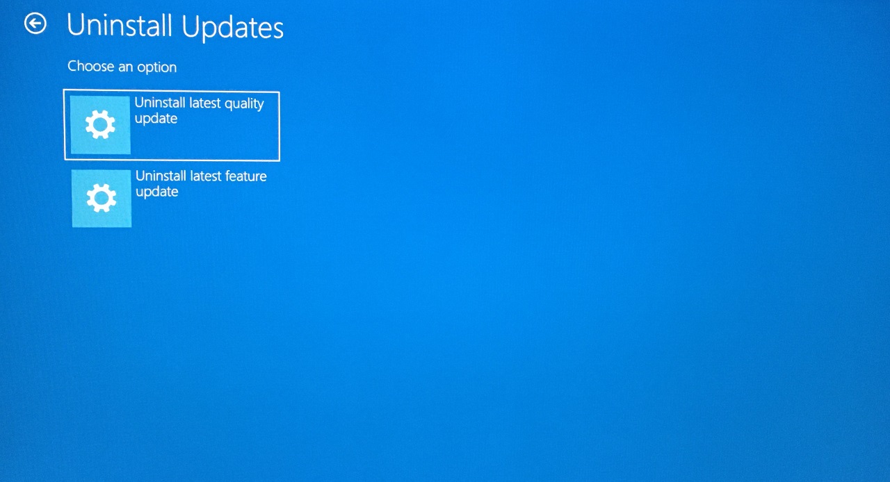 7 - Select Uninstall latest quality updates
