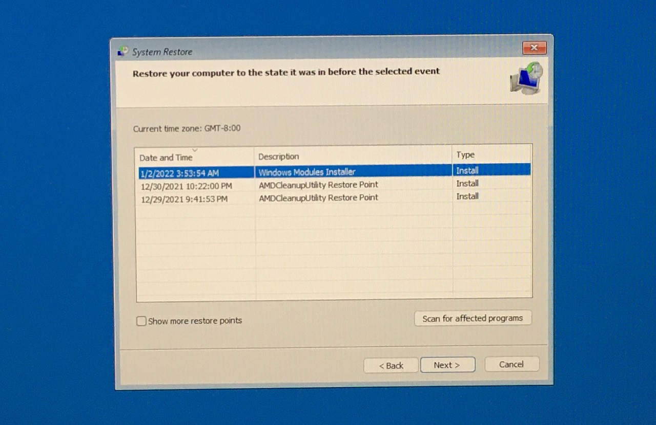 8 - Choose A Restore Point