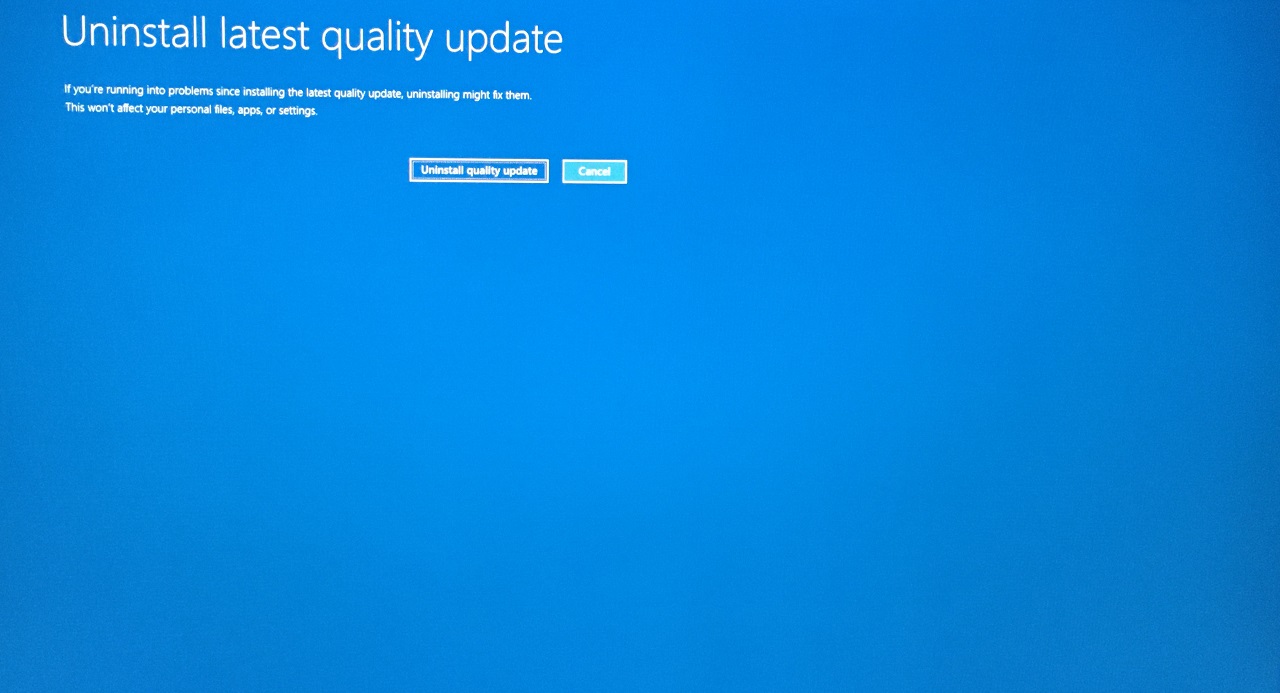 8 - Click Uninstall quallity updates