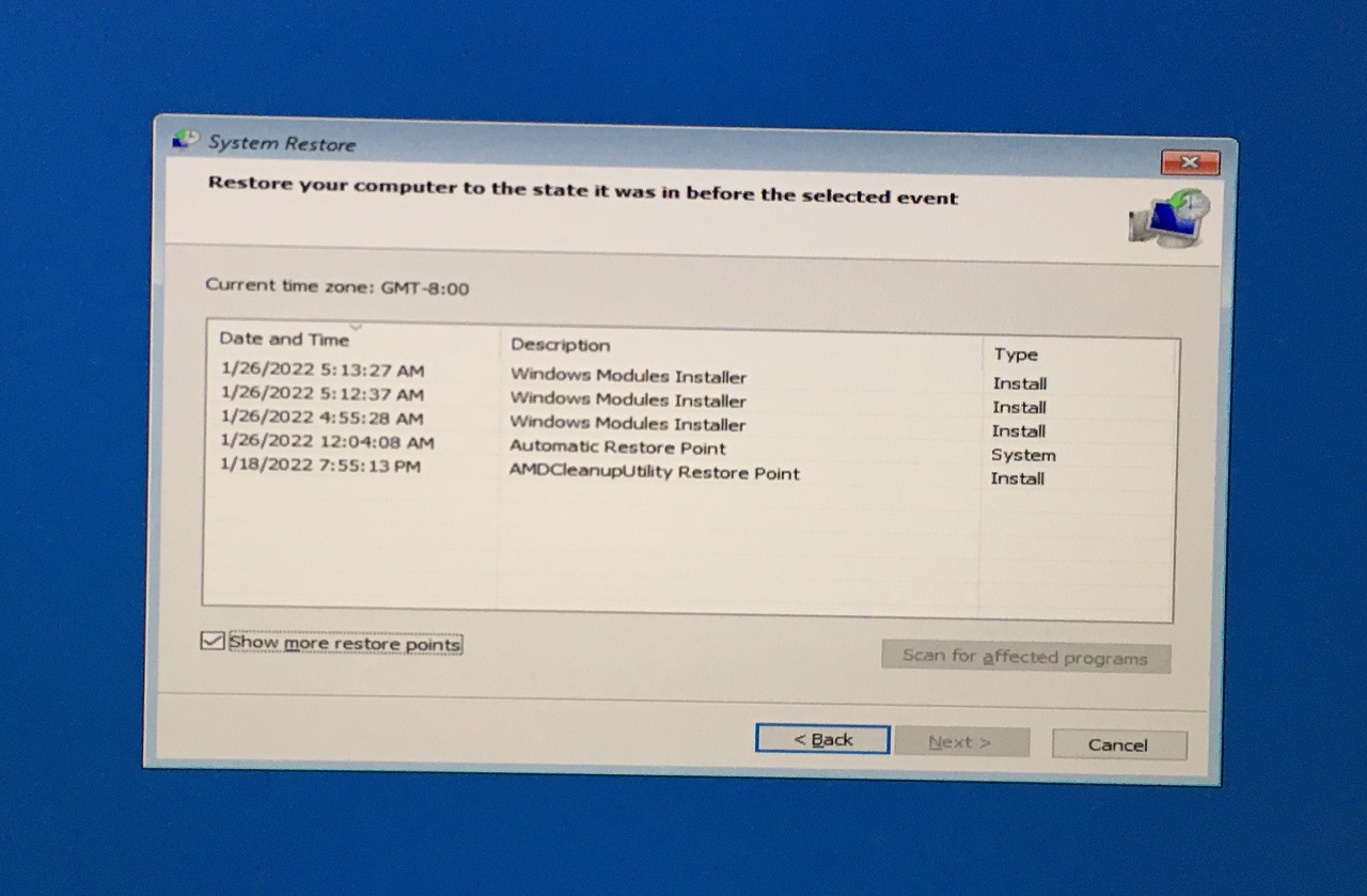 9 - Select System Restore Point