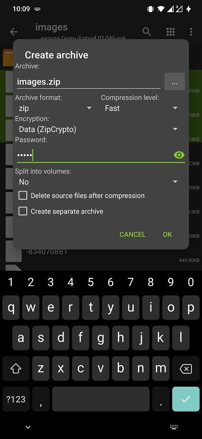 How to Password Encrypt a ZIP File on Android? 8 A new “Create archive” window will open where you need to input the name of the ZIP file, select the archive format, compress level, etc