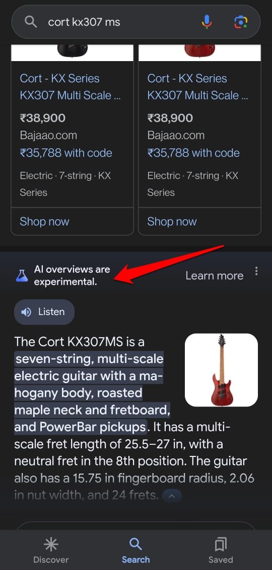 AI generative search results in Google