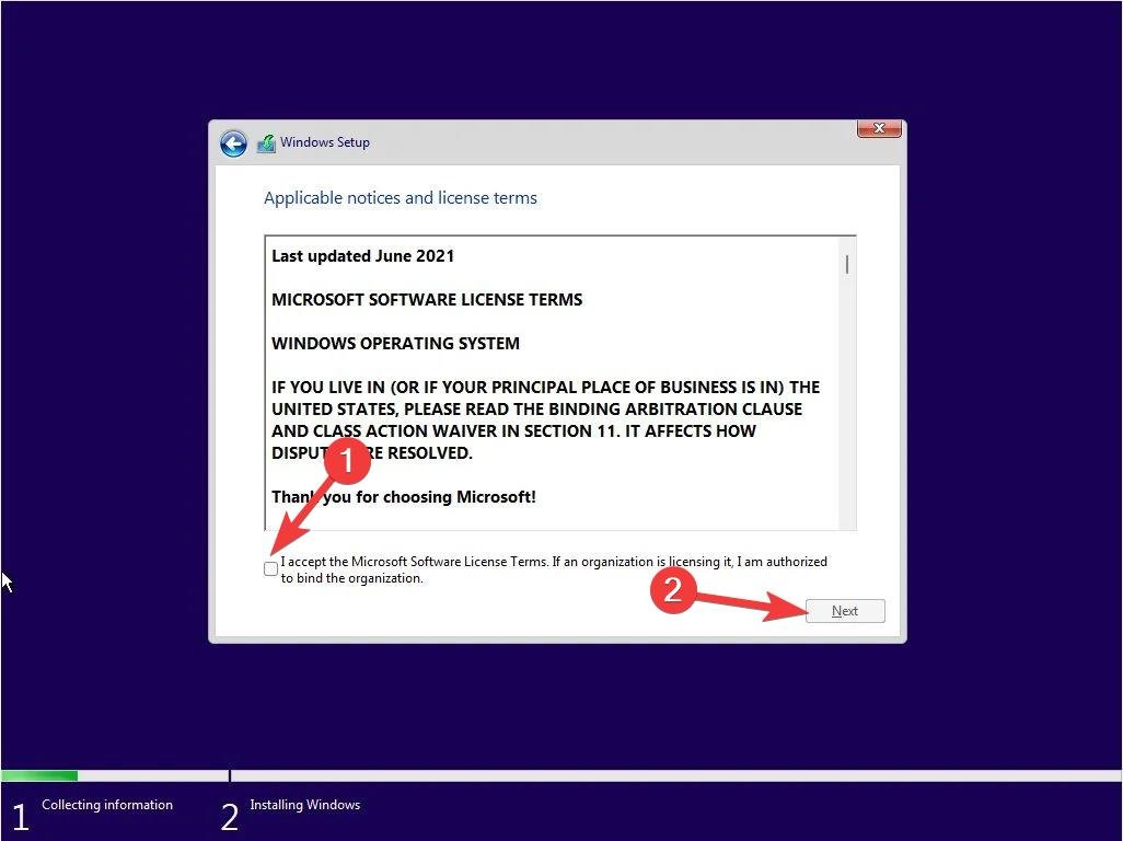How to Reinstall Windows 11 from BIOS? 8 Accept Microsoft License Terms