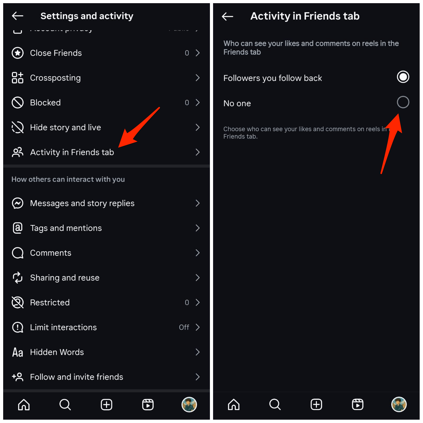 Can you get Rid of Repost option in Instagram? 7 Activity in the Friends group, select No One