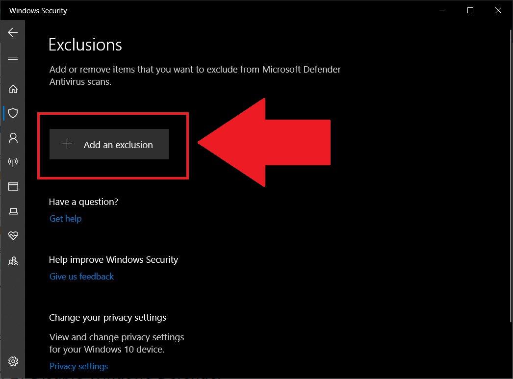 How to Stop 'Antimalware Service Executable' High Usage? 8 Add an exclusion button