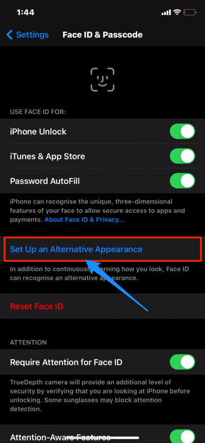 Fix Face ID not working in iPhone 12, 12 Pro, Pro Max & Mini 5 Add_Alternative_Face_ID