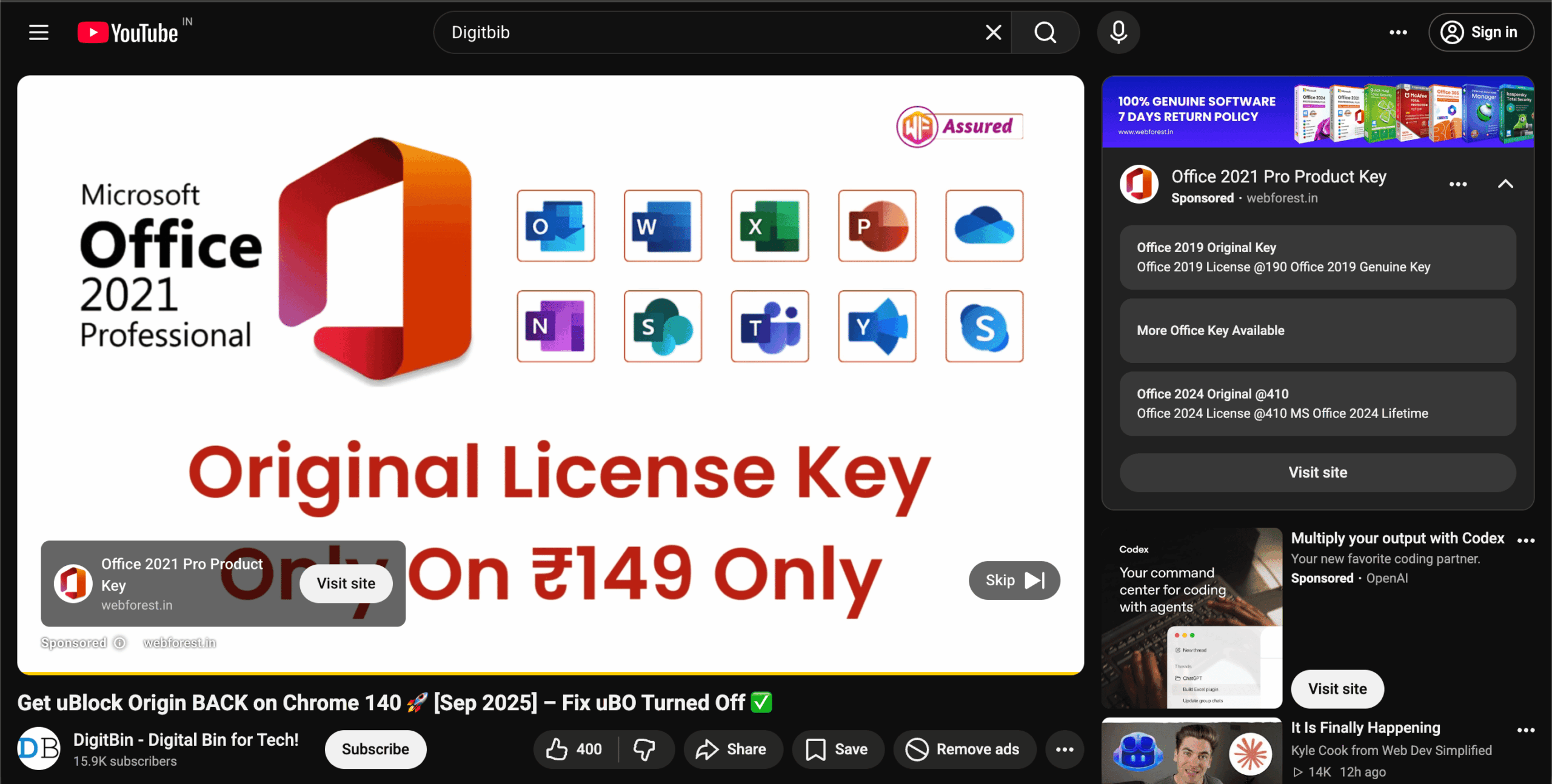 Ads displaying on a desktop YouTube