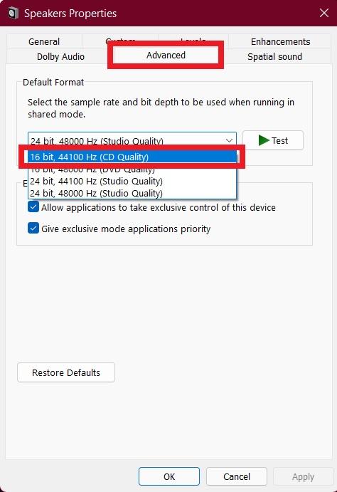 Advanced Audio Settings