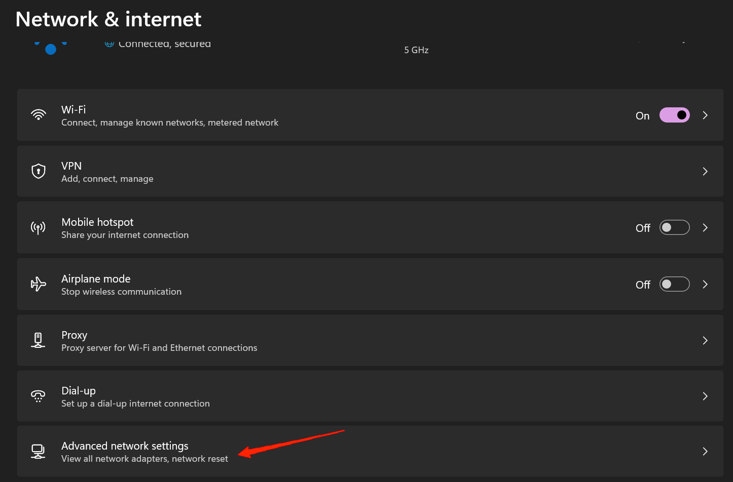 How to Find Wi-Fi Password in Windows 11 4 click on Advanced Network Settings