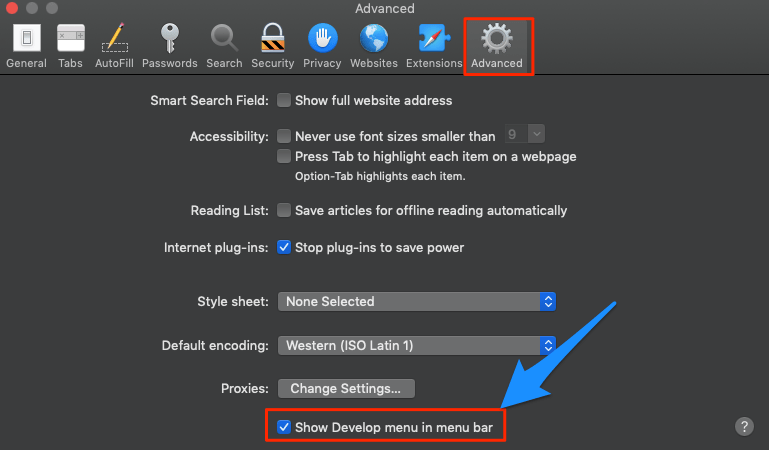 Fix "Safari Can't Find the Server" Error on Mac 4 Advanced_Tab_Develop