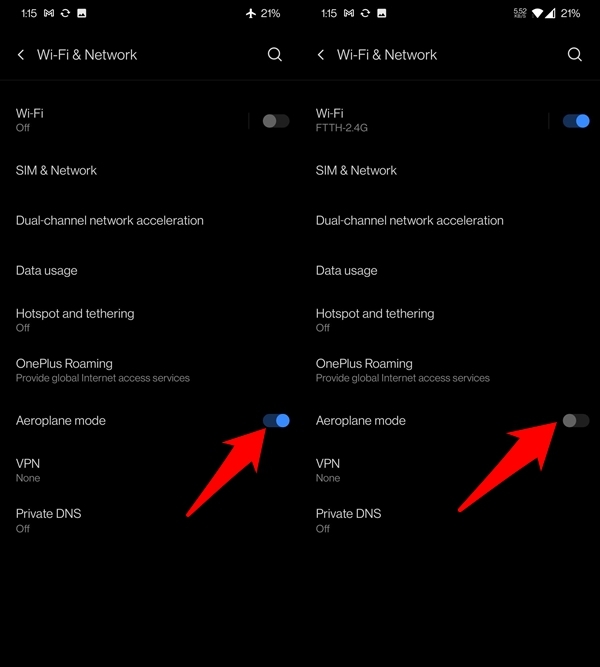 Fix Internet Not working on OnePlus Mobiles 4 Aeroplane Mode Toggle