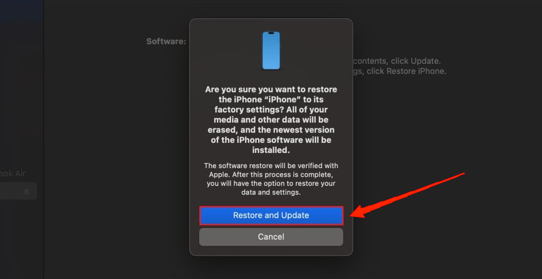 How to Downgrade From iOS 18 Beta to iOS 17 Without Losing Data 7 Again, click on the Restore and Update option in the pop-up menu.