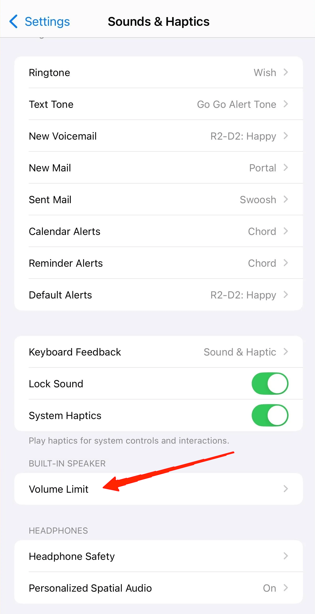 How to Limit Maximum Volume in iOS 18? 4 Again, scroll down, and under the Built-in Speaker section, tap on Volume Limit.
