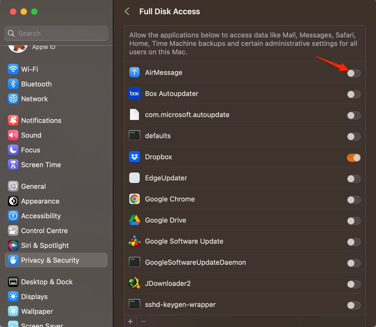 AirMessage Enable Toggle