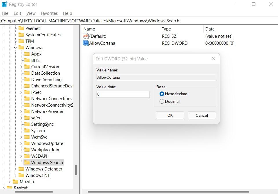 How to Disable or Uninstall Cortana in Windows 11 10 AllowCortana value 0