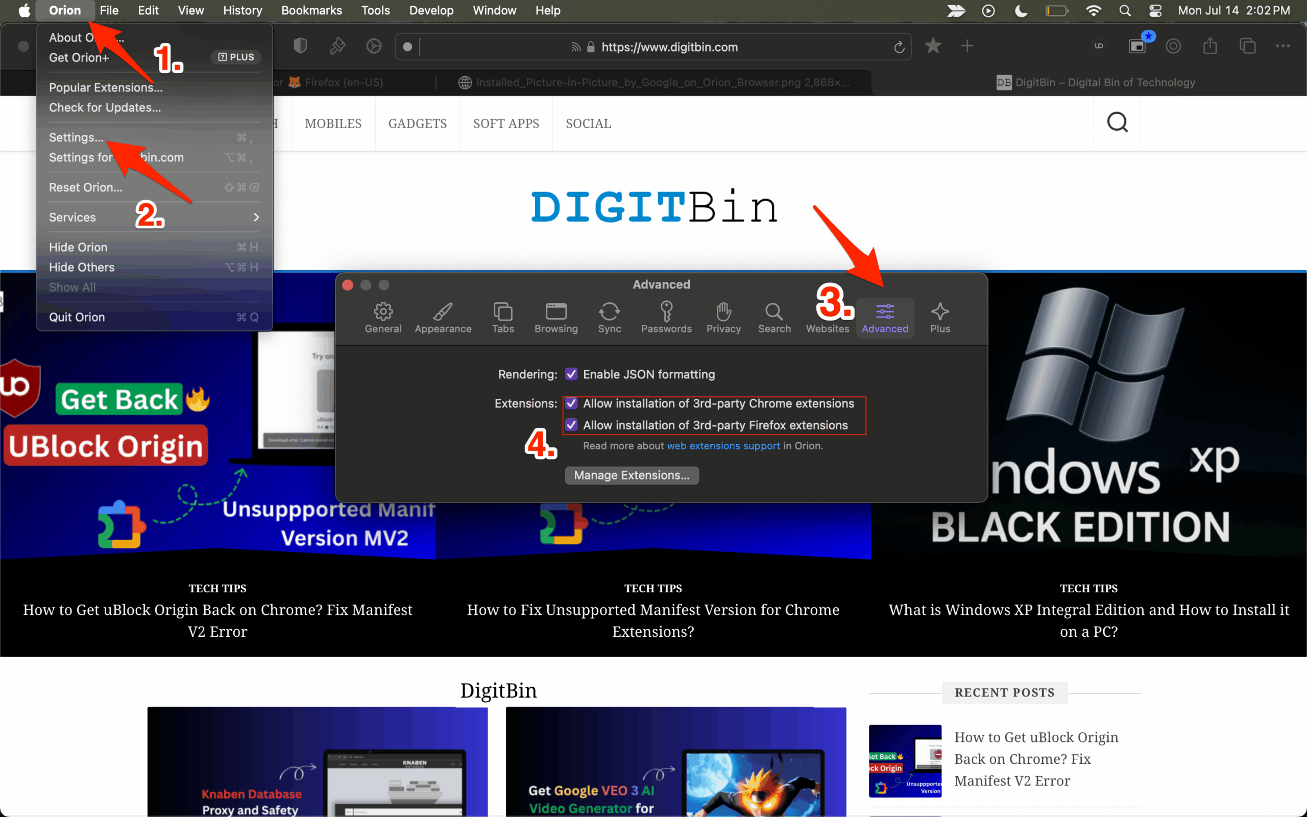 Install Both Chrome & Firefox Extensions in One Browser — I Found the Solution 8 Allow installtion of Chrome and Firefox Extensions from Advanced Settings of Orion Browser