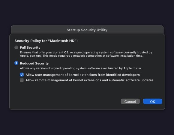 Allow user management of kernel extensions from identified developers 