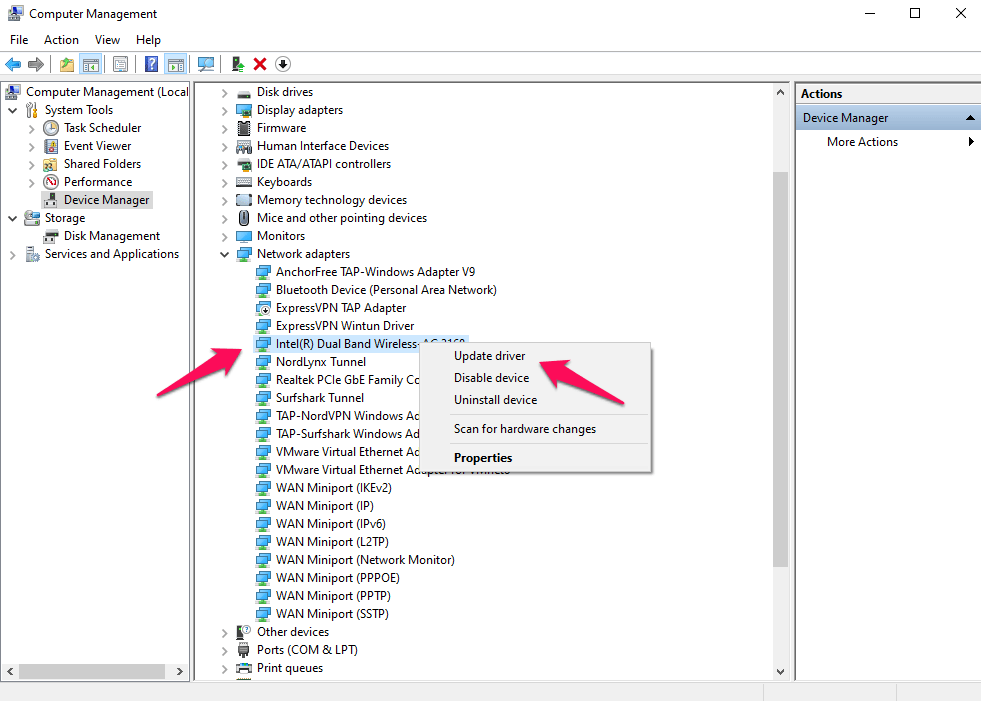And click on the 'Update driver' option