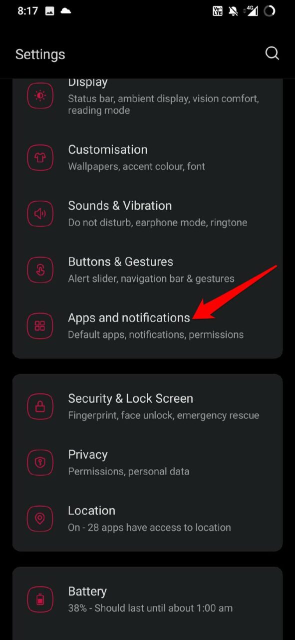 Android apps and notifications settings