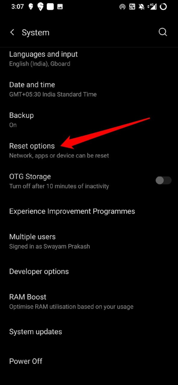Android system reset options