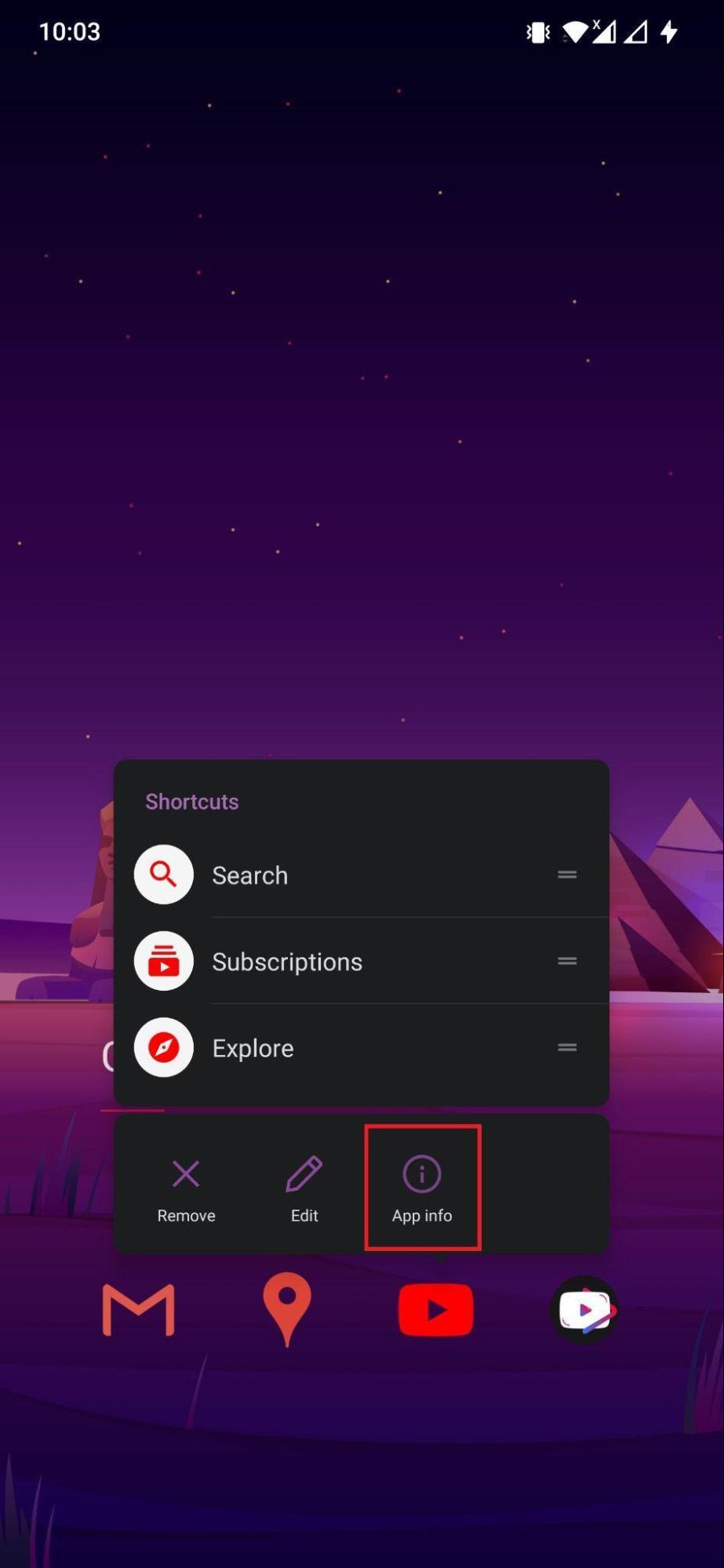App Info Long Press YouTube