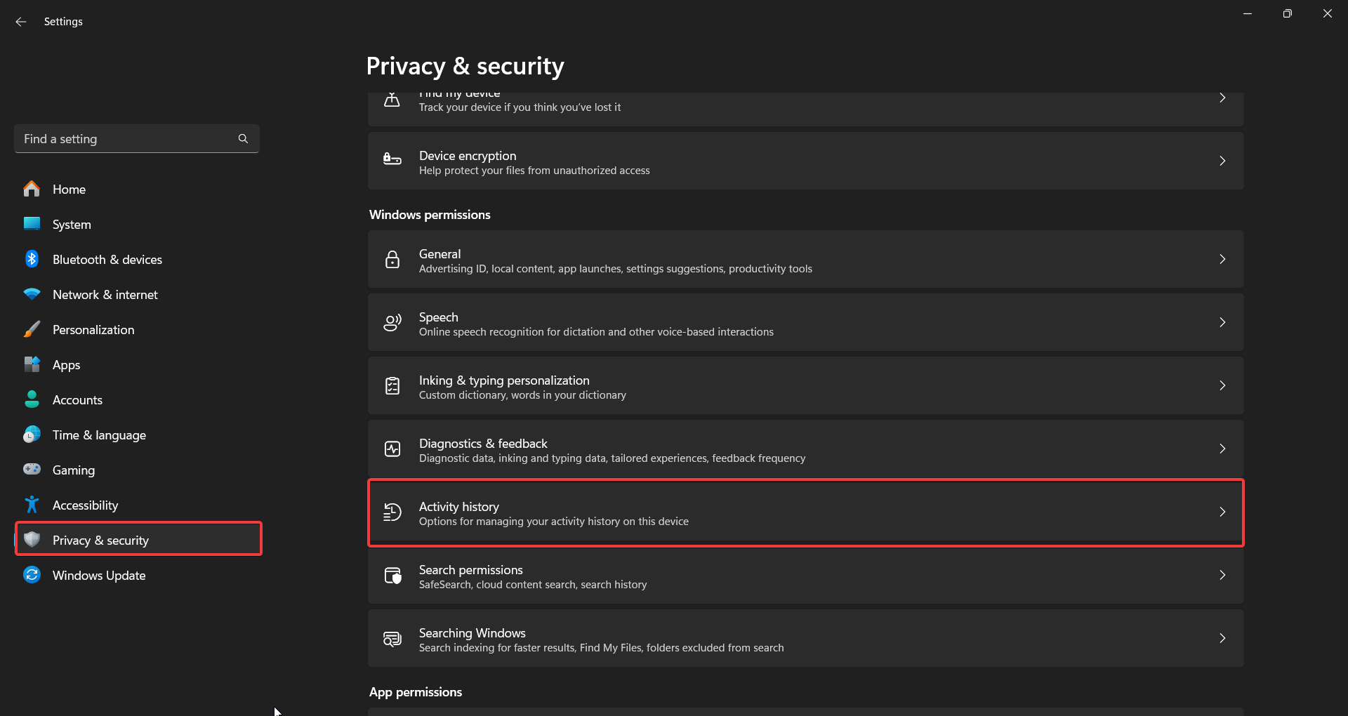 How to Disable Store Activity History in Windows 11 2 Open the Activity History settings