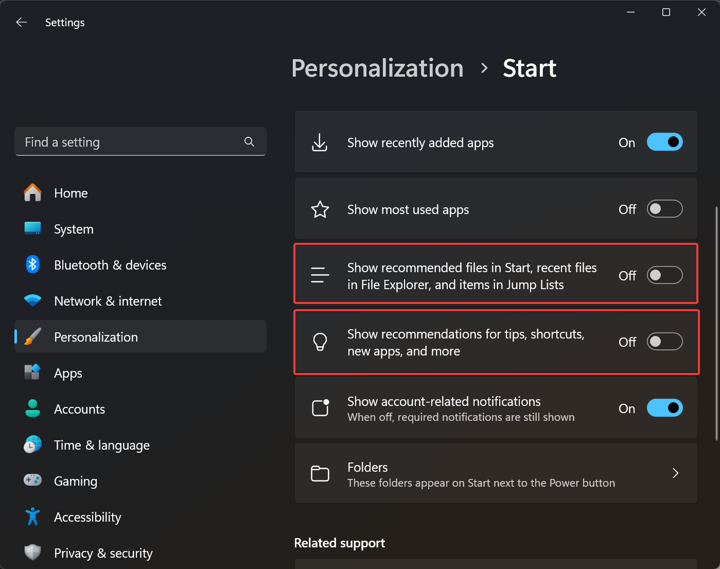 How to Turn Off Ads in Windows 11 Start Menu 4 Turn off the ads toggles inn the Start menu