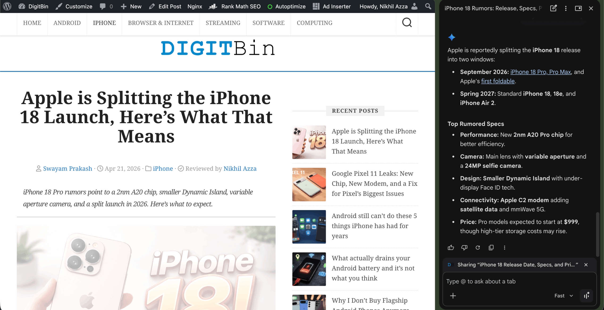 I Used ChatGPT Atlas for a Month, Chrome Still Comes Out Ahead 3 Ask Gemini at work summarising DigitBin Article