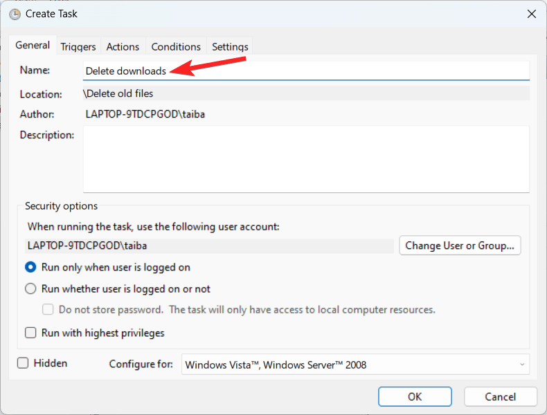 How to Automatically Delete Old Files on Windows 11 11 Assign a new name of the task