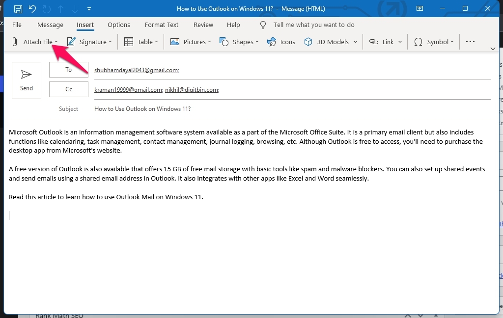 How to Use Outlook Mail on Windows 11? 14 Attach file