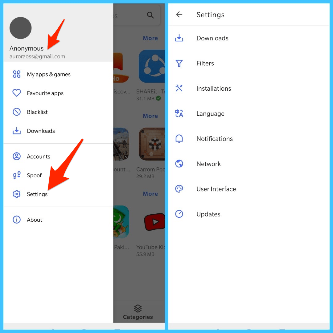 Google Play Store Lite App | FOSS Client for Android Market 8 Aurora_Settings