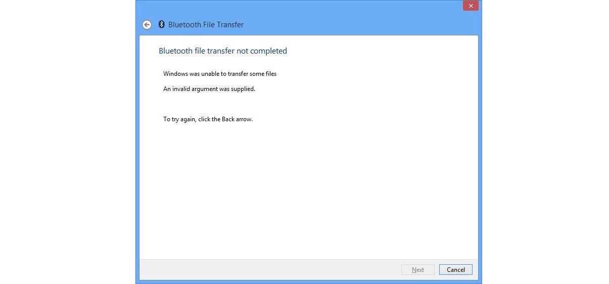 Bluetooth File Transfer Not Completed