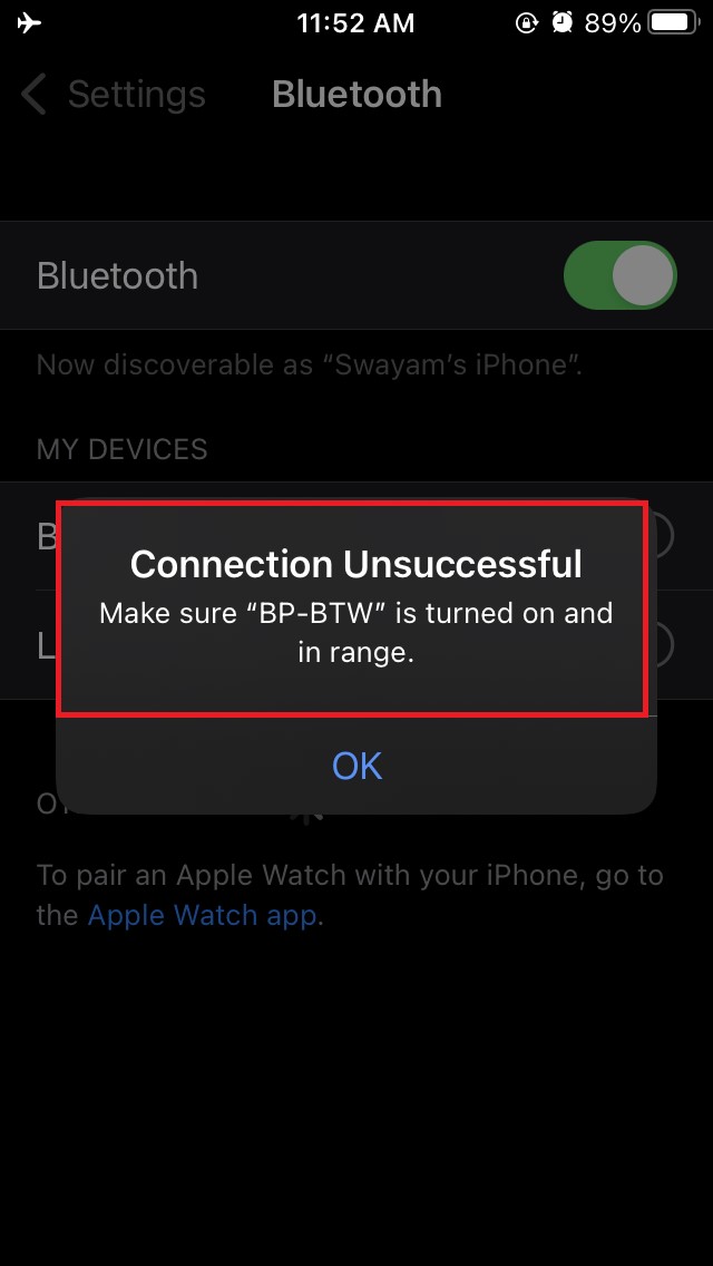 Bluetooth device not in range