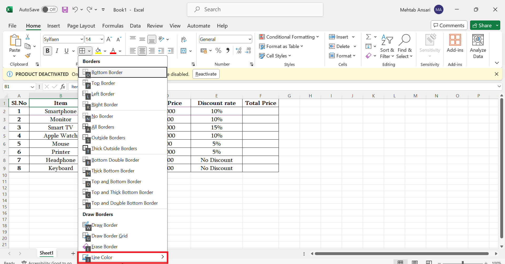 How to Change the Border Colors in Microsoft Excel 14 Choose Line Color