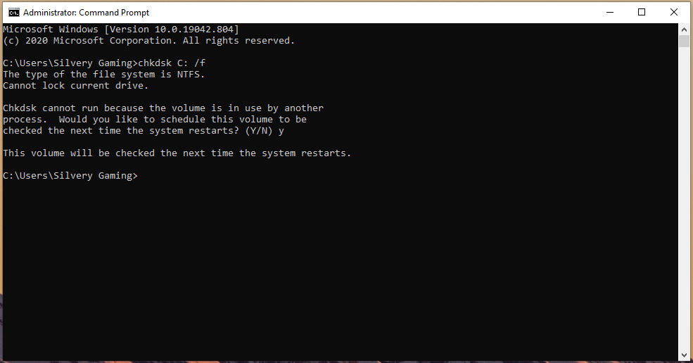 CHKDSK Scanner - Restart the Windows machine