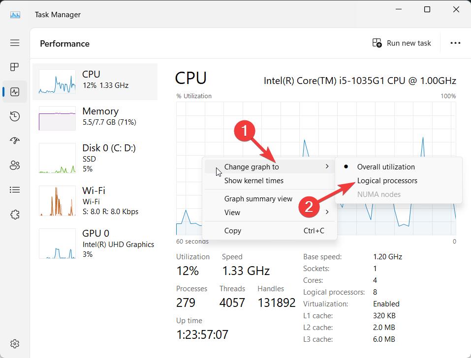 Change graph to logical processors in taskbar