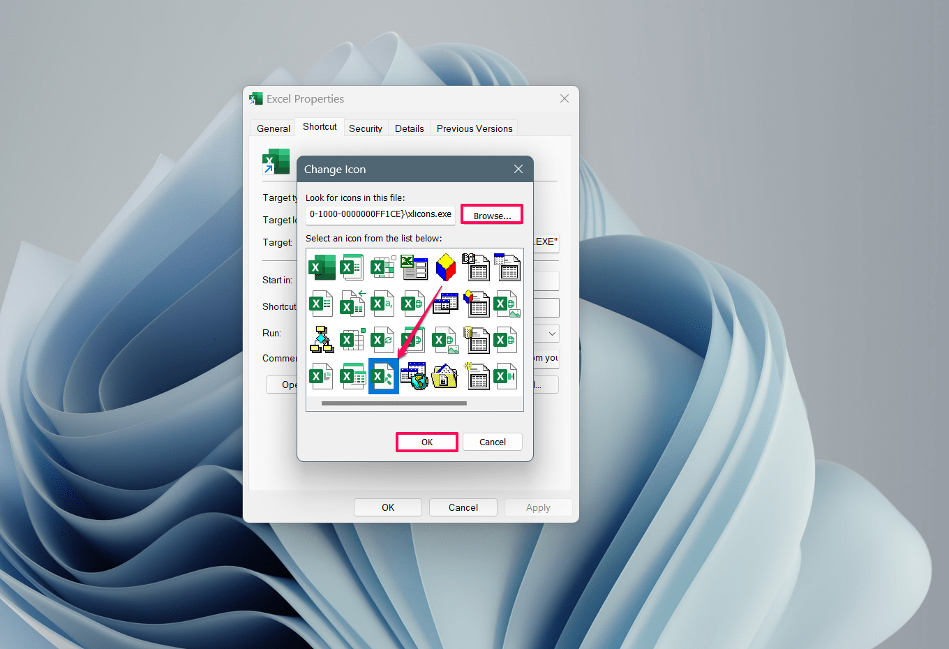 Select an icon and click OK