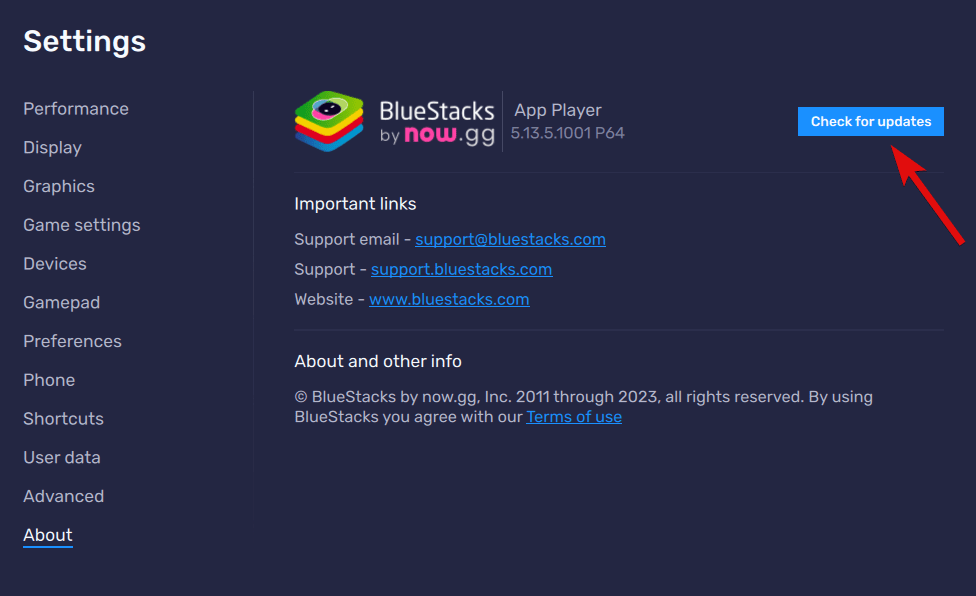 How to Install and Use BlueStacks on Windows 11? 22 Check for updates button in BlueStacks