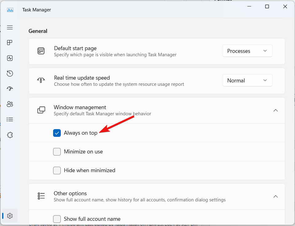 How to View Hidden Performance Overlay in Windows 11 10 Choose Always on top option under Windows Management