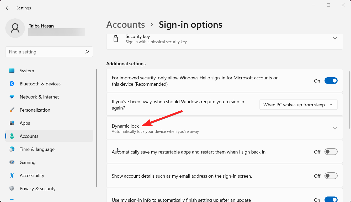How to Use Dynamic Lock in Windows 11? 10 Choose Dynamic Lock option