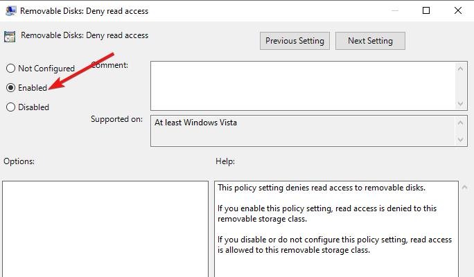 Choose Enabled option