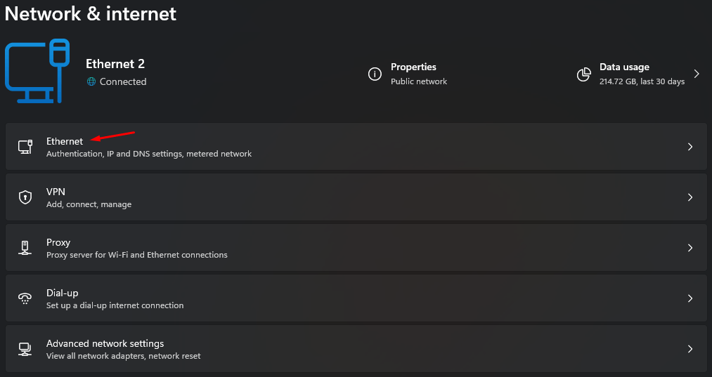 Choose “Ethernet” to continue