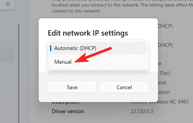How to Set a Static IP Address on Windows 11? 11 Choose Manual from the drop down