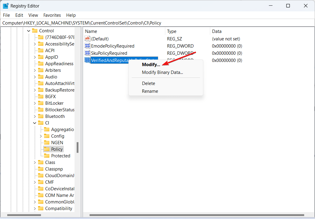 Choose Modify from the context menu